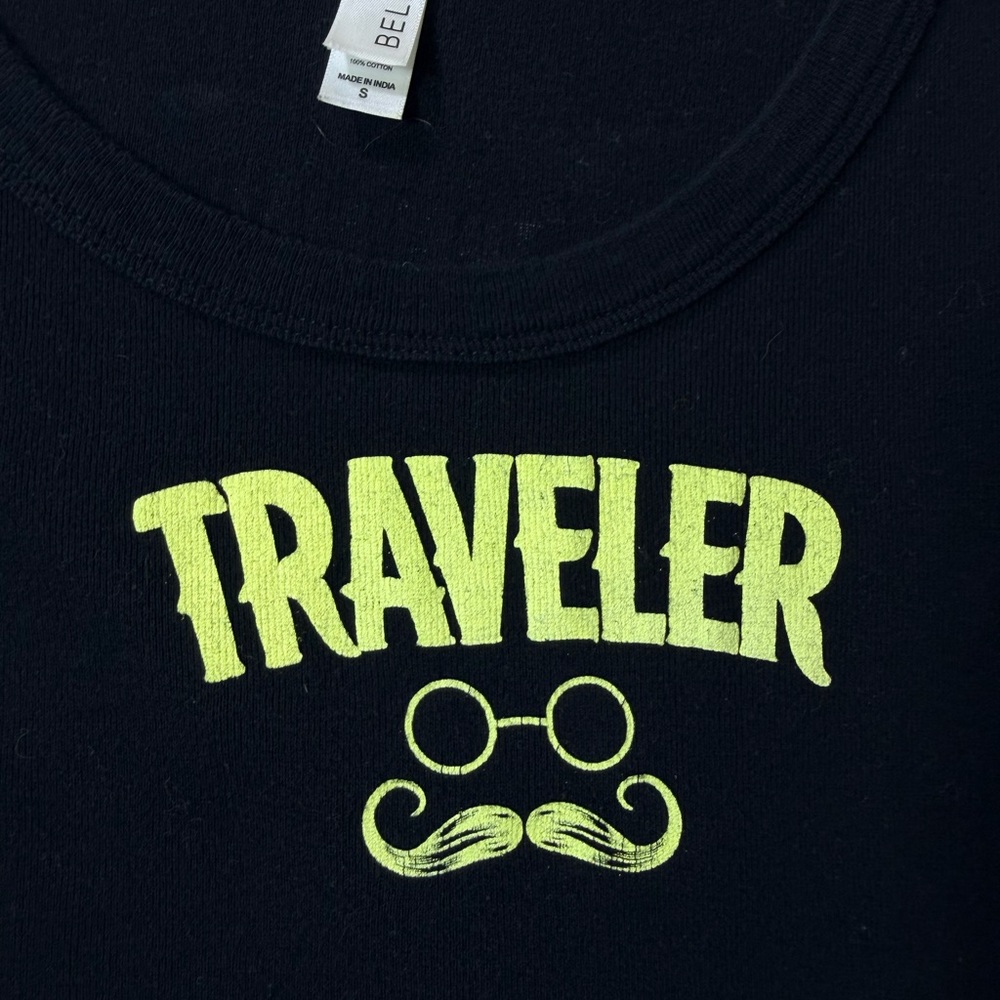 Bella Black Travel Steampunk T Shirt with Yellow Print Size Small - Picture 5 of 9